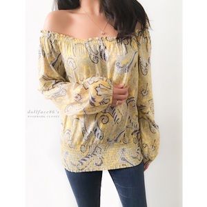 MK Yellow Paisley Off The Shoulder Top